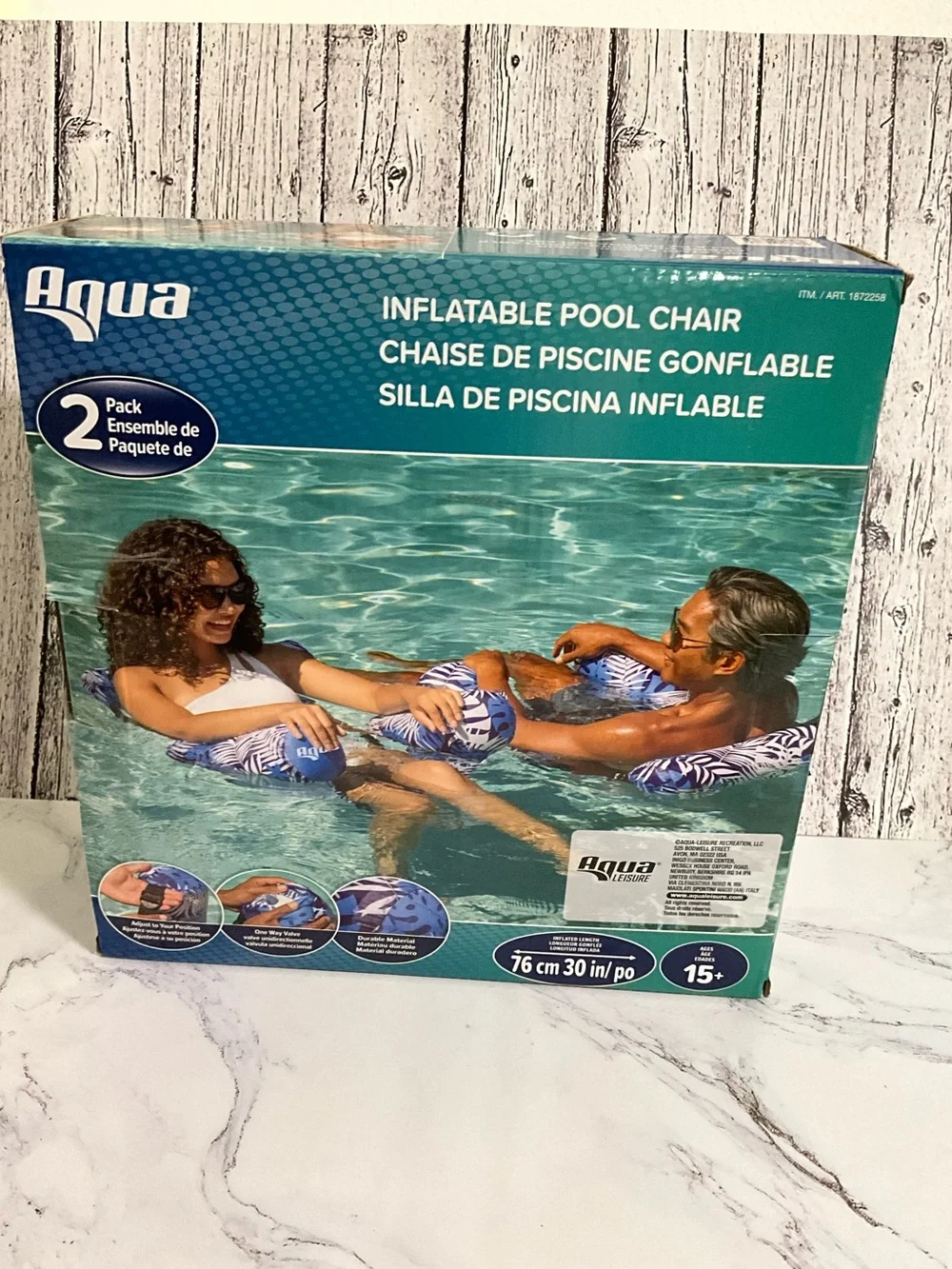 Aqua Blue and White Inflatable Pool chair- 2 Pack